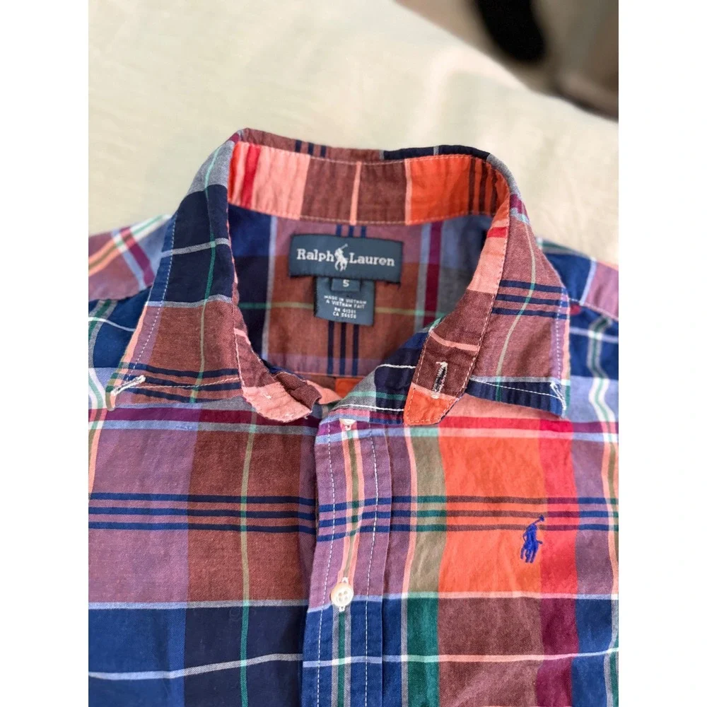 Ralph Lauren Boys‎ 5 Madras Plaid Short Sleeve Shirt Multicolor Cotton Pony